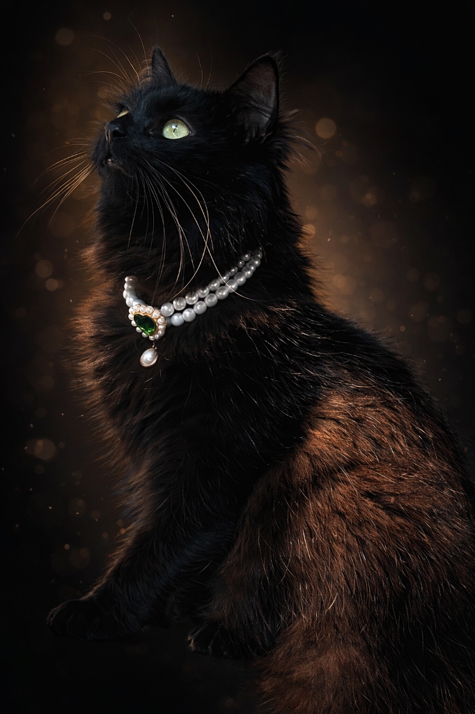 Black cat with pearls