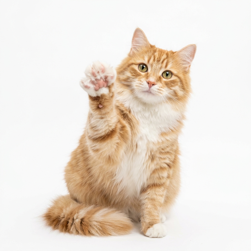 Cat holding paw up